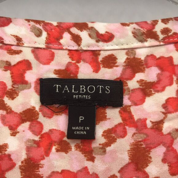 Talbots Top Womens P Peach Orange Pintuck Notch V Neck Long Sleeve Blouse - Picture 5 of 10
